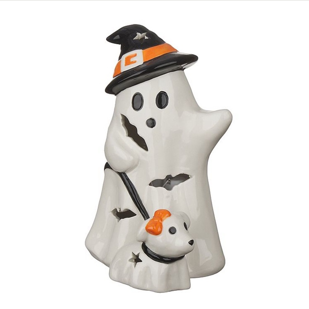 White Ghost and Dog Halloween LEF Decor NWT